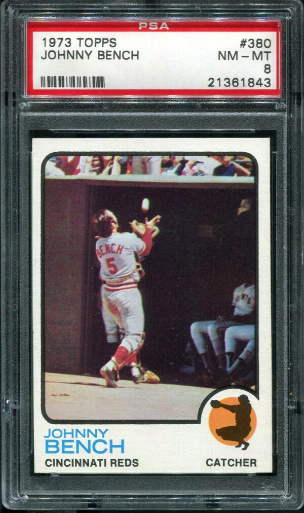 1973 Topps #380 Johnny Bench PSA 8 Baseball Card Front