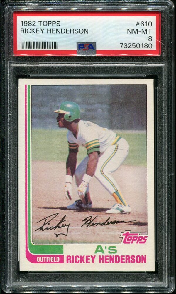 Authentic 1982 Topps #610 Rickey Henderson PSA 8 Baseball Card