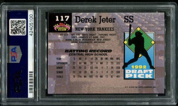 Authentic 1993 Stadium Club Murphy #117 Derek Jeter GEM MINT PSA 10 Rookie Baseball Card