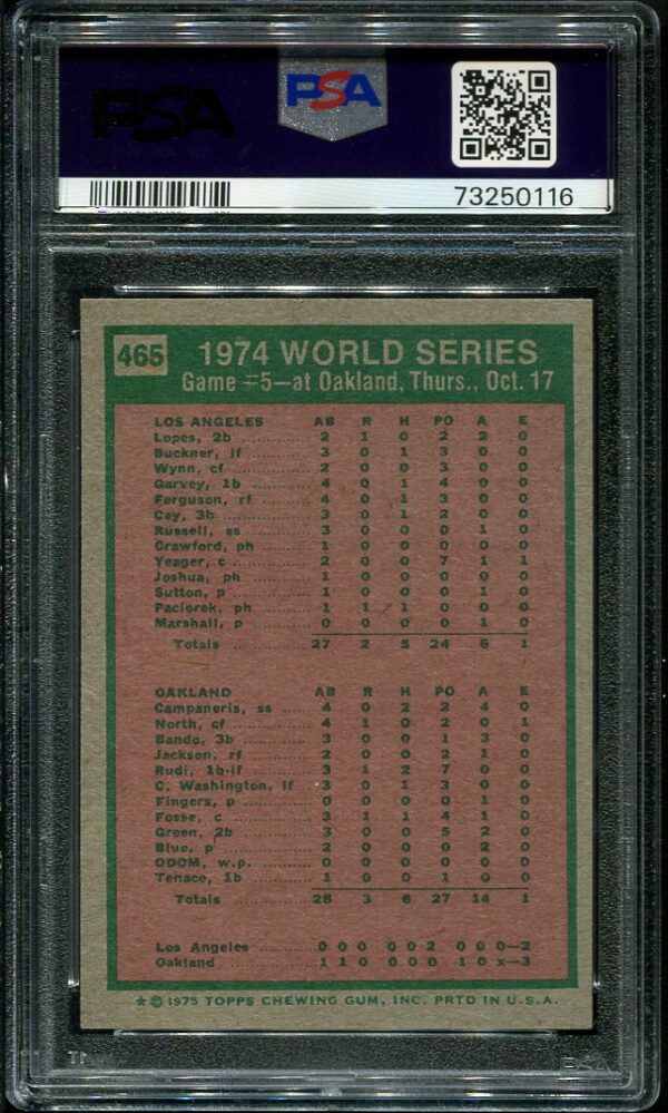Authentic 1975 Topps #465 World Series Game 5 PSA 7 Baseball Card