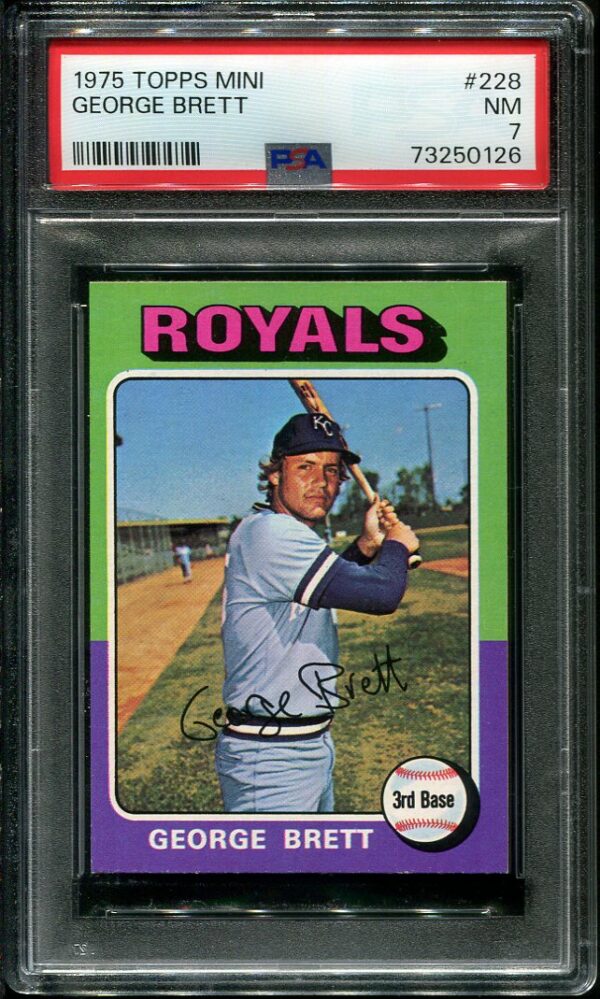 Authentic 1975 Topps #228 George Brett Mini Rookie PSA 7 Baseball Card
