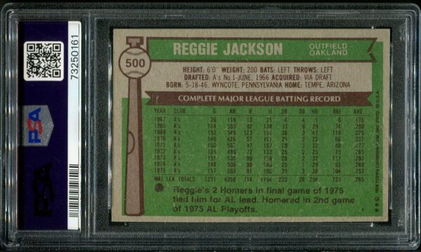 Authentic 1976 Topps #500 Reggie Jackson PSA 8 Baseball Card