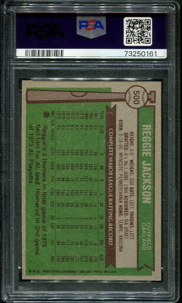 Authentic 1976 Topps #500 Reggie Jackson PSA 8 Baseball Card