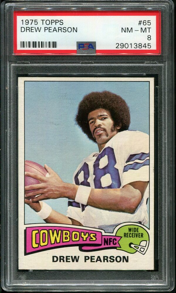 Authentic 1975 Topps #65 Drew Pearson PSA 8 Rookie Football Card