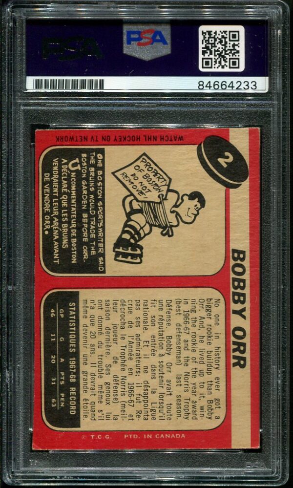Authentic 1968 O-Pee-Chee #2 Bobby Orr Autographed Hockey Card "HOF 79" Inscription