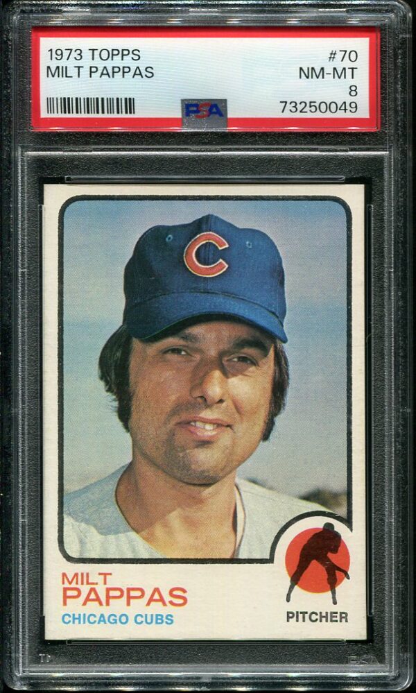 Authentic 1973 Topps #70 Milt Pappas PSA 8 Baseball Card