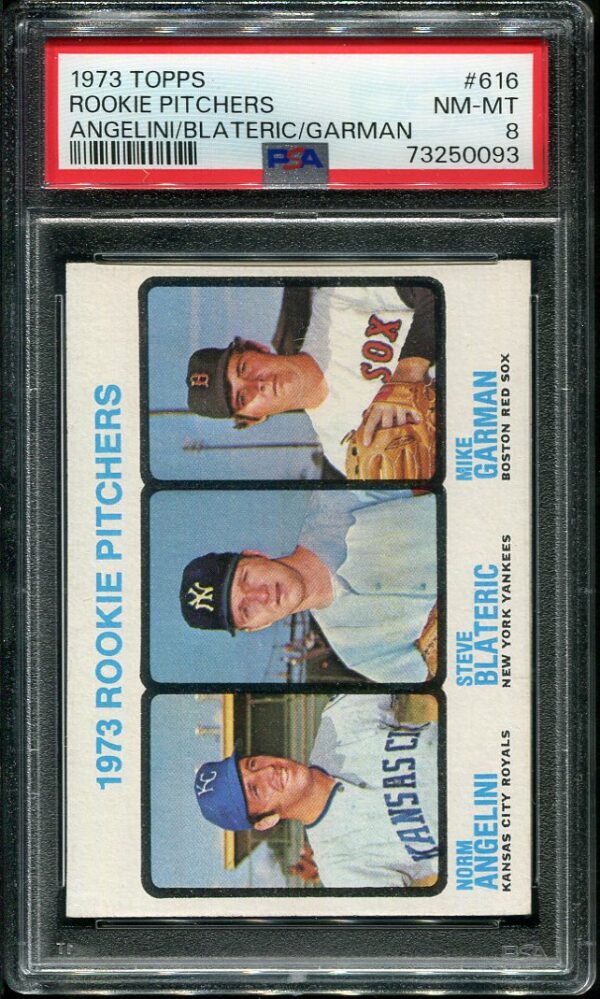 Authentic 1973 Topps #616 Rookie Pitchers PSA 8 Baseball Card