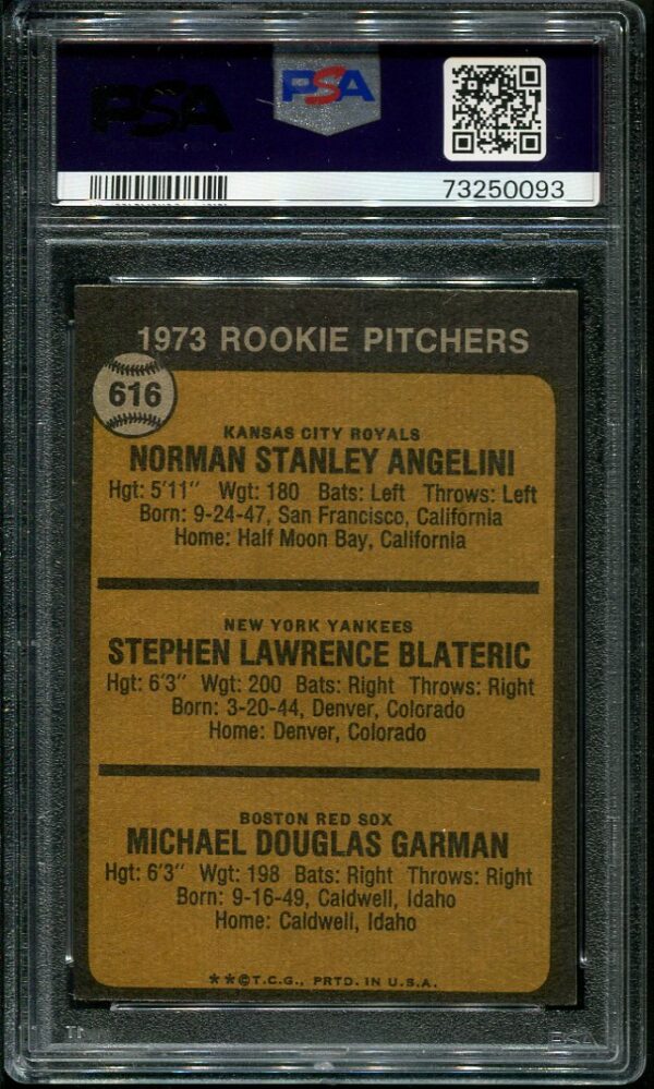 Authentic 1973 Topps #616 Rookie Pitchers PSA 8 Baseball Card