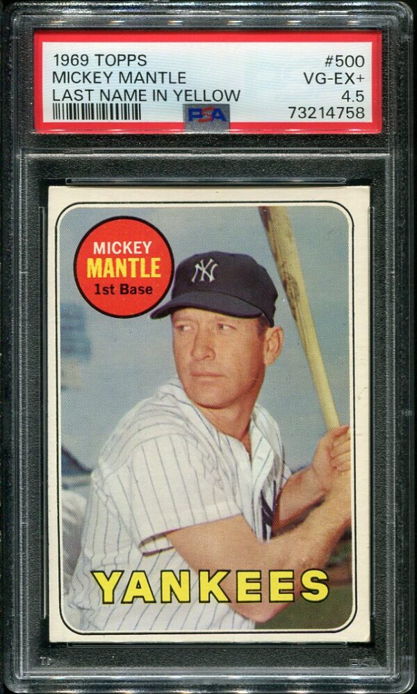 Authentic 1969 Topps #500 Mickey Mantle Last Name In Yellow PSA 4.5 Baseball Card