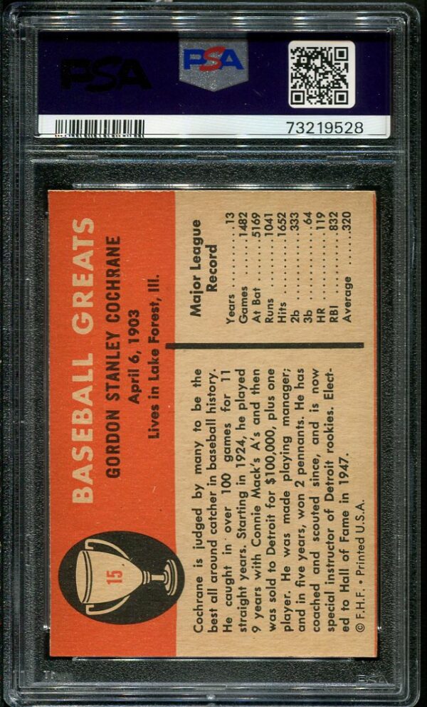 Authentic 1961 Fleer #15 Mickey Cochrane PSA 8 Baseball Card