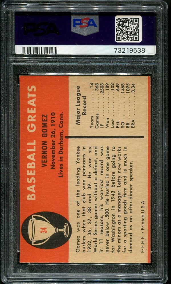 Authentic 1961 Fleer #34 Lefty Gomez PSA 7 Baseball Card