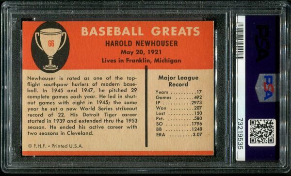 Authentic 1961 Fleer #66 Hal Newhouser PSA 5 Baseball Card