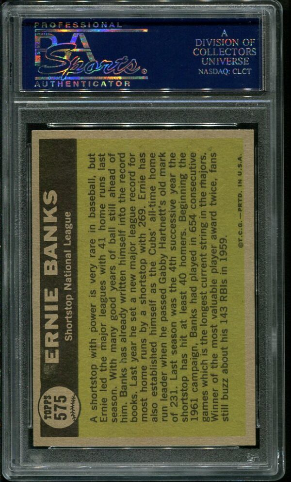 Authentic 1961 Topps #575 Ernie Banks All Star Baseball Card