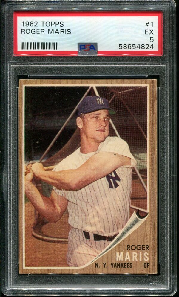 Authentic 1962 Topps #1 Roger Maris PSA 5 Baseball Card