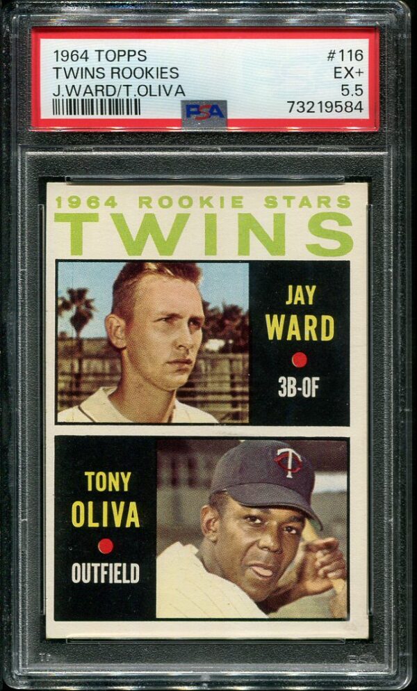 Authentic 1964 Topps #116 Twins Rookies Tony Oliva/Jay Ward PSA 5.5 Baseball Card