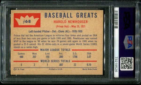 Authentic 1960 Fleer #68 Hal Newhouser PSA 7 Baseball Card