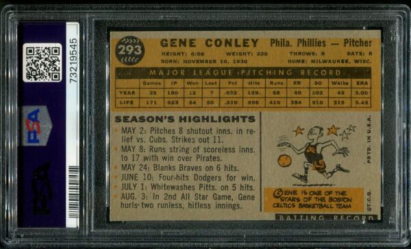 Authentic 1960 Topps #293 Gene Conley PSA 5 Baseball Card