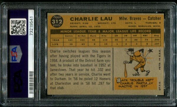 Authentic 1960 Topps #312 Charlie Lau PSA 6 Baseball Card