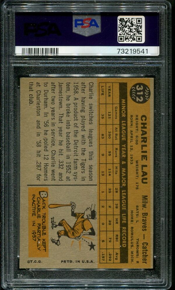 Authentic 1960 Topps #312 Charlie Lau PSA 6 Baseball Card