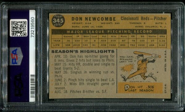 Authentic 1960 Topps #345 Don Newcombe PSA 7 Baseball Card