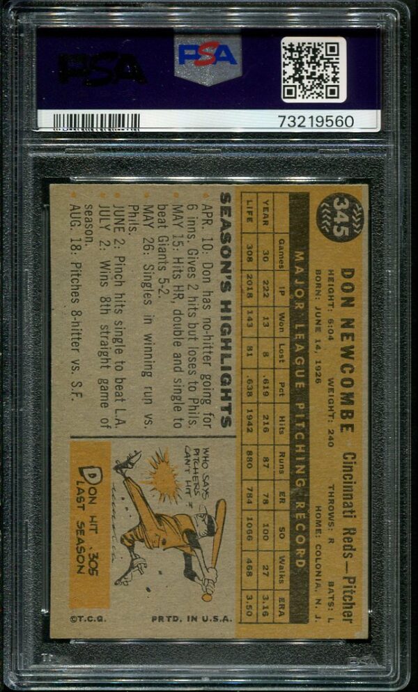 Authentic 1960 Topps #345 Don Newcombe PSA 7 Baseball Card