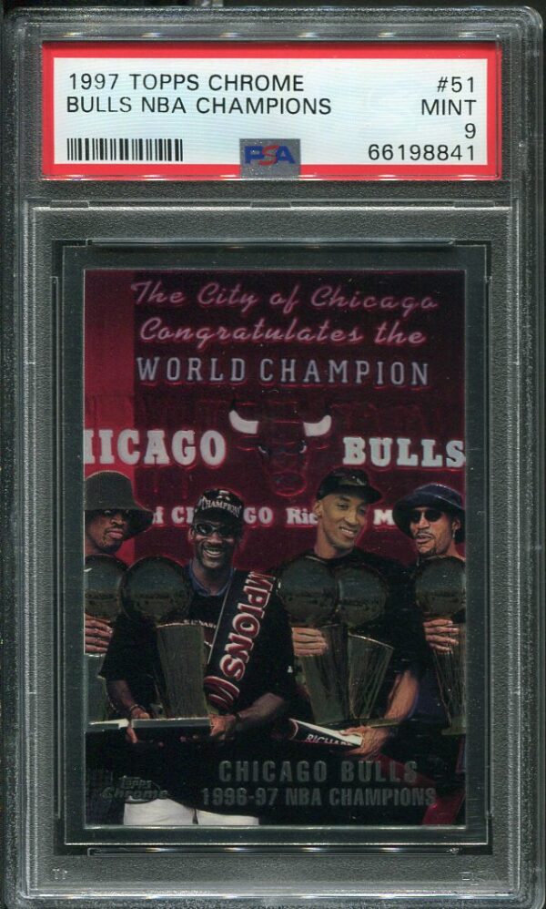 Authentic 1997 Topps Chrome #51 Bulls NBA Champions (Jordan) PSA 9 Basketball Card