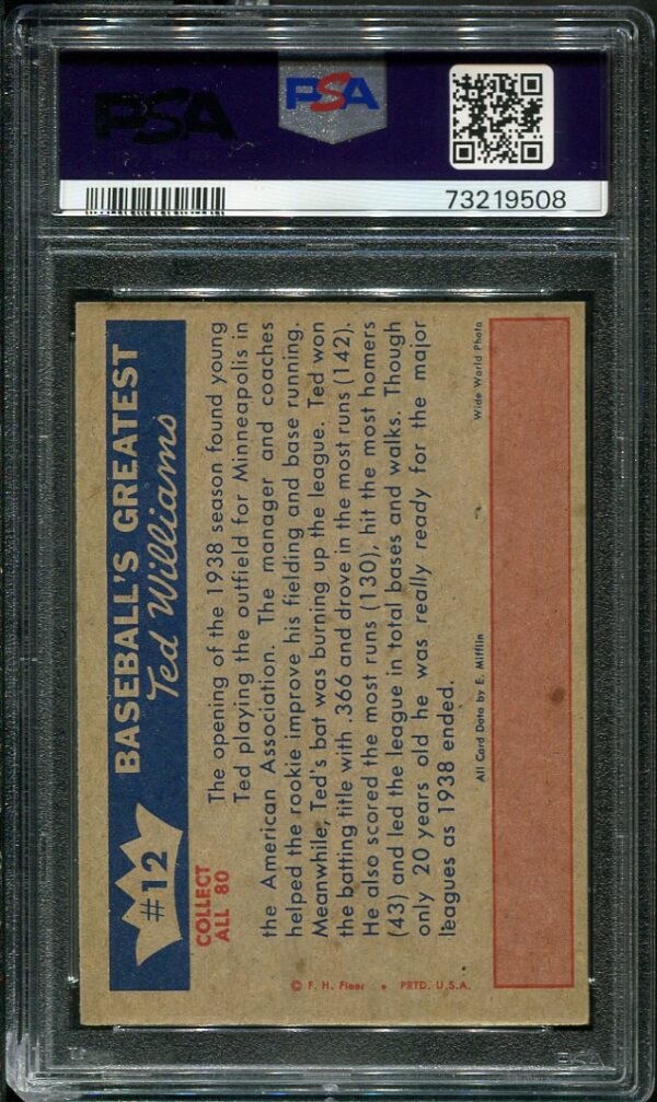 Authentic 1959 Fleer Ted Williams #12 (1939-Burning Up The Minors) PSA 7 Baseball Card