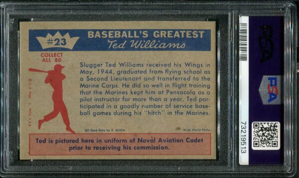Authentic 1959 Fleer Ted Williams #23 (1944-Williams Wins His Wings) PSA 6 Baseball Card