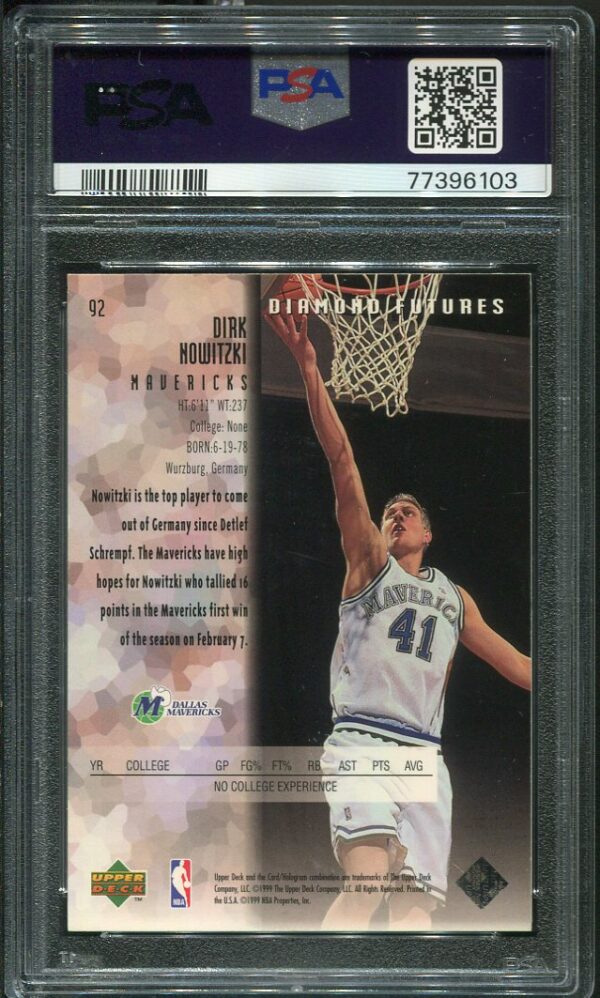 1998 Upper Deck Black Diamond #92 Dirk Nowitzki Single PSA 8 Rookie Basketball Card
