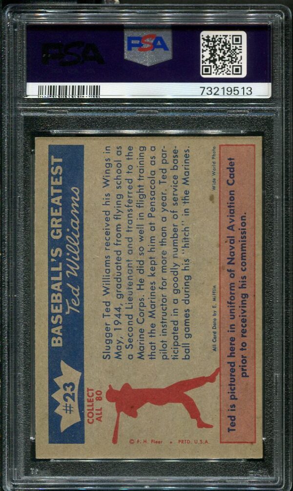 Authentic 1959 Fleer Ted Williams #23 (1944-Williams Wins His Wings) PSA 6 Baseball Card