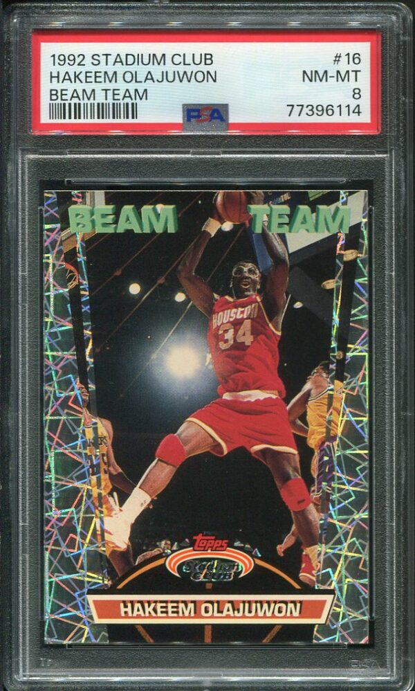 Authentic 1992 Stadium Club Beam Team #16 Hakeem Olajuwon PSA 8 Basketball Card