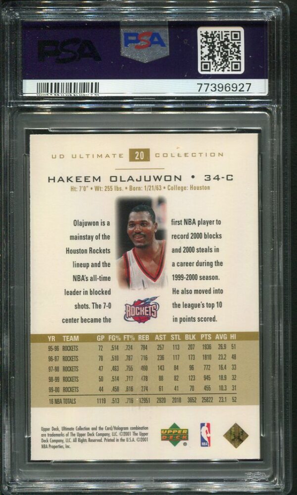 Authentic Upper Deck 2000 Ultimate Collection #20 Hakeem Olajuwon PSA 10 Basketball Card