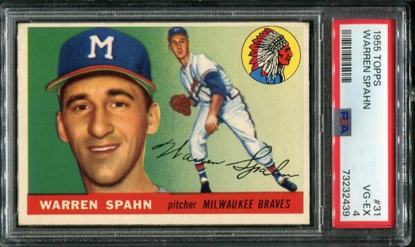 Authentic 1955 Topps #31 Warren Spahn PSA 4 Baseball Card