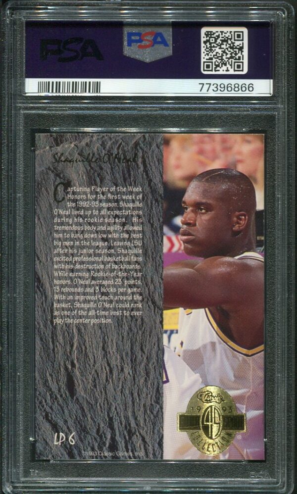 Authentic 1993 Classic 4 Sport #LP6 Shaquille O'Neal PSA 9 Limited Print Basketball Card