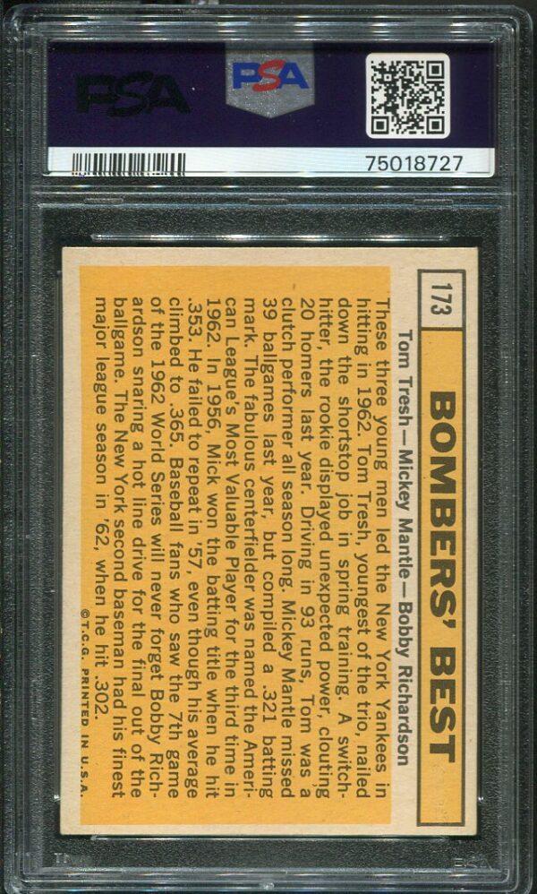 Authentic 1963 Topps #173 Bombers' Best Tresh/Mantle/Richardson PSA 5 Baseball Card