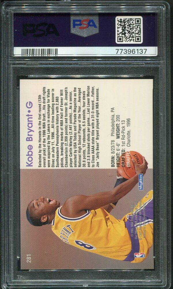 Authentic 1996 Hoops #281 Kobe Bryant PSA 9 Rookie Basketball Card