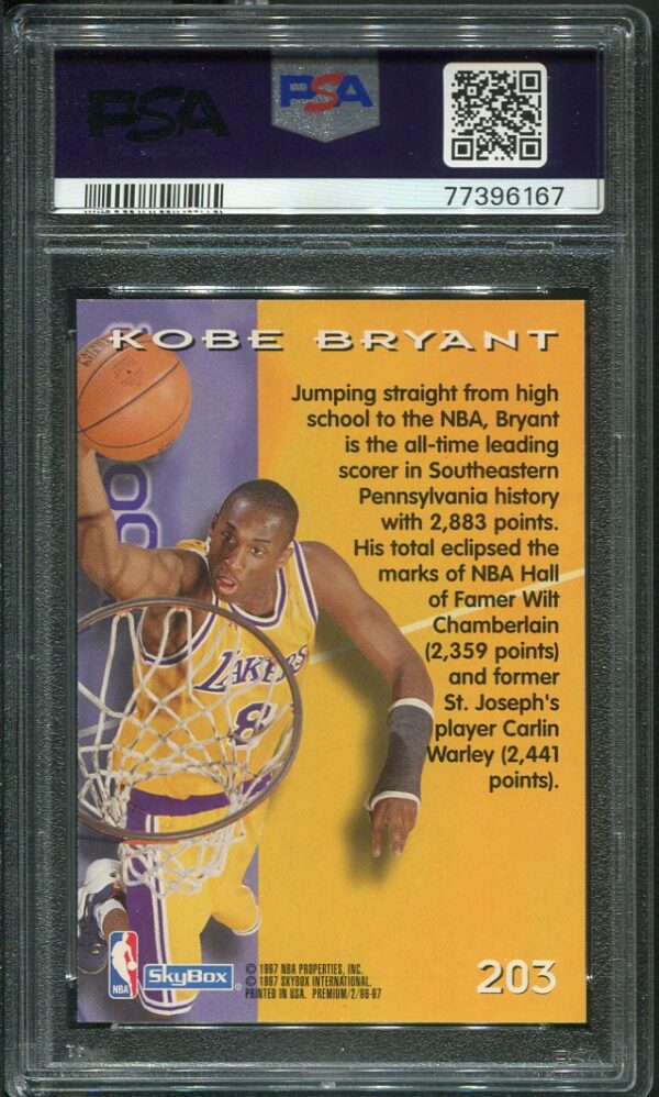 Authentic 1996 Skybox Premium #203 Kobe Bryant PSA 9 Rookie Basketball Card