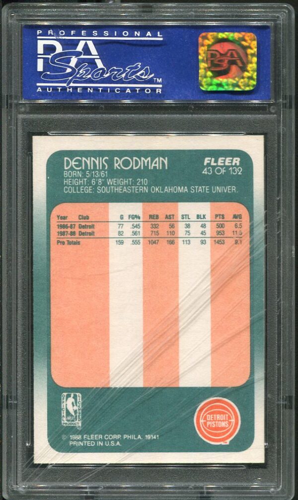 1988 Fleer #43 Dennis Rodman RC PSA 8