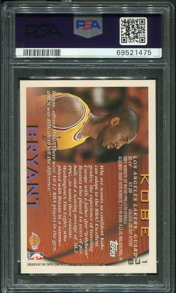 Authentic 1996 Topps #138 Kobe Bryant PSA 9 Rookie Basketball Card