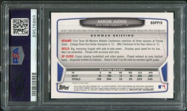 2013 Bowman Draft Picks & Prospects #BDPP19 Aaron Judge PSA GEM MINT 10 Rookie Baseball Card
