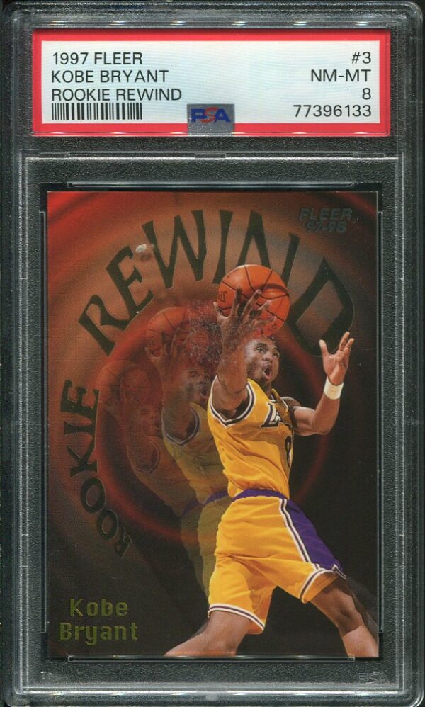 Authentic 1997 Fleer #3 Kobe Bryant Rookie Rewind PSA 8 Basketball Card