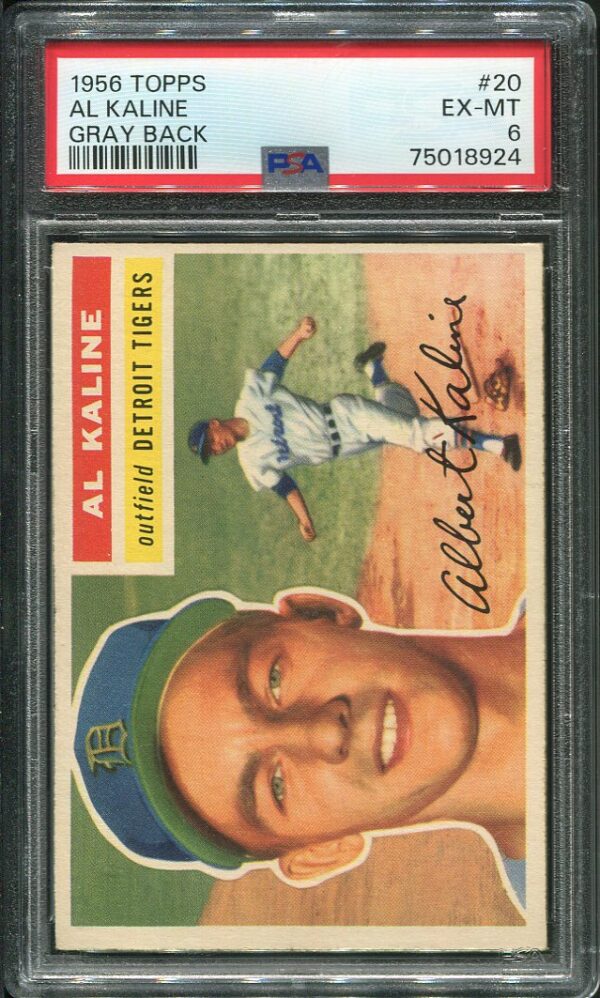 Authentic 1956 Topps #20 Al Kaline Gray Back PSA 6 Baseball Card