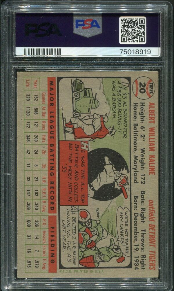 Authentic 1956 Topps #20 Al Kaline Gray Back PSA 5 Baseball Card