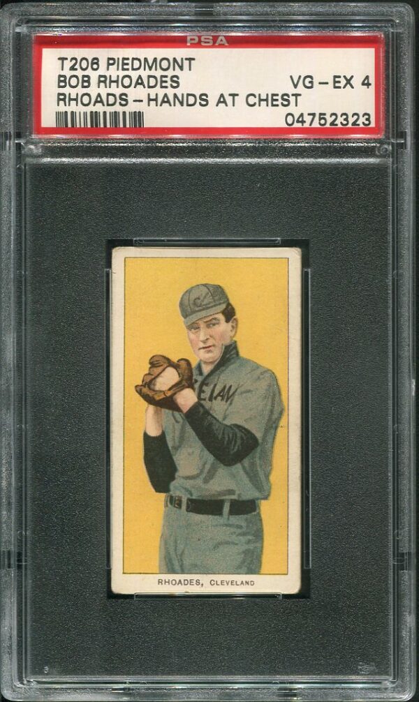 1909-11 T206 Piedmont Bob Rhoades (Rhoads On Card - Hands At Chest) PSA 4 Baseball Card