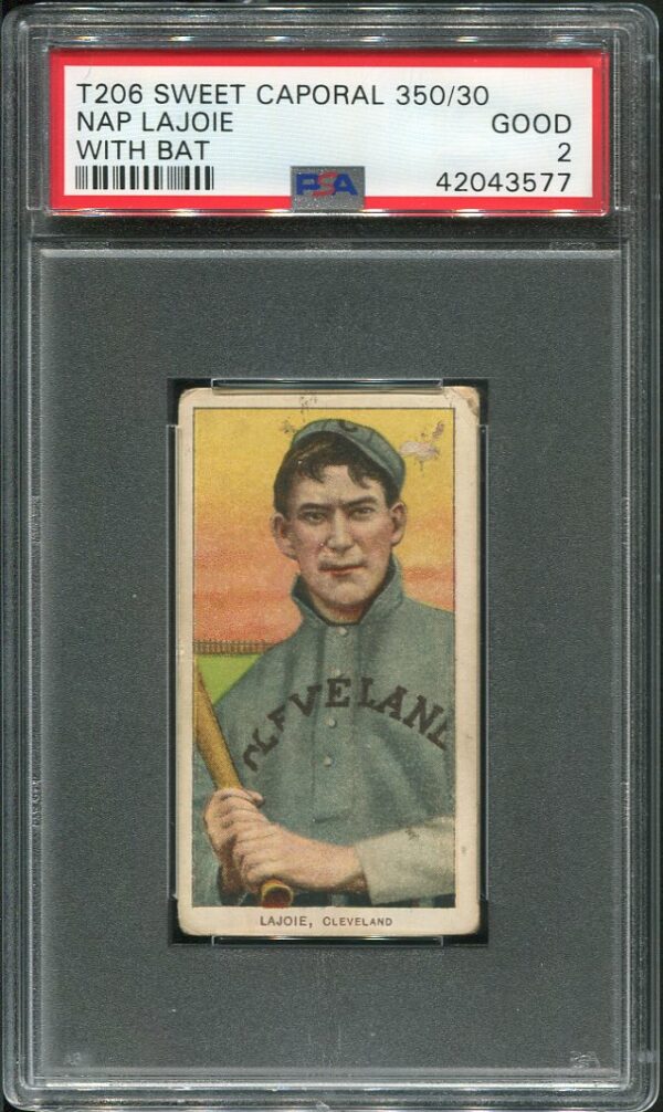 1909-11 T206 Sweet Caporal 350/30 Nap Lajoie (With Bat) PSA 2 Baseball Card