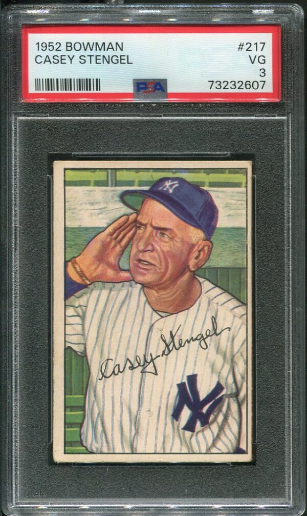 Authentic 1952 Bowman #217 Casey Stengel PSA 3 Baseball Card