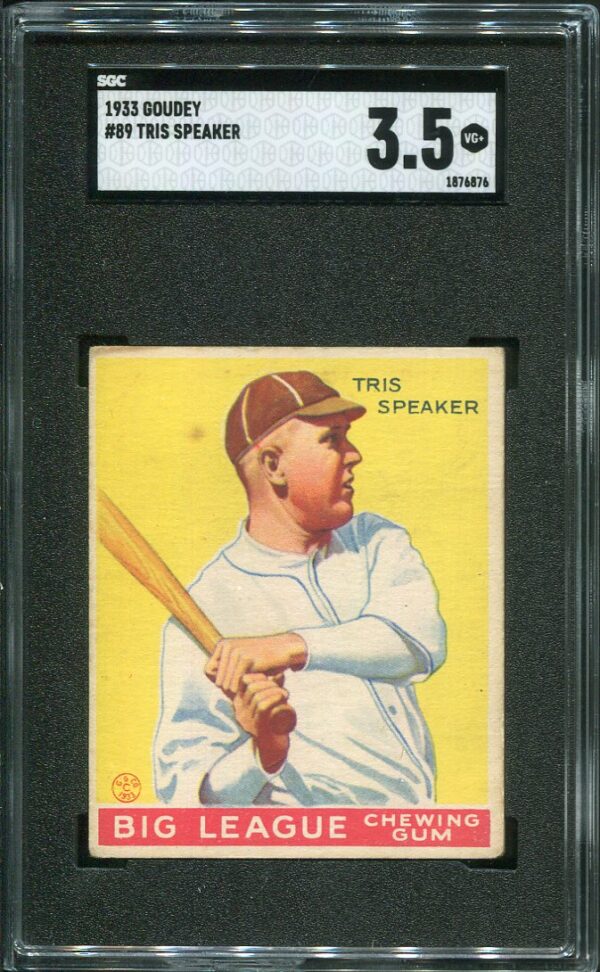 Authentic 1933 Goudey #89 Tris Speaker SGC 3.5 Baseball Card