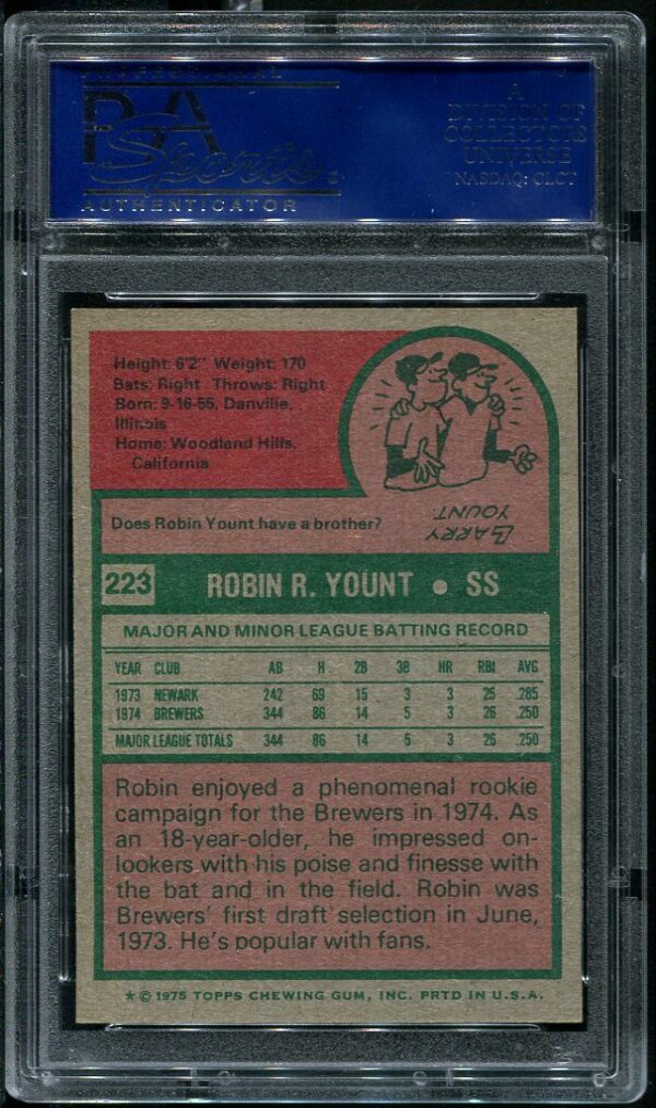 Authentic 1975 Topps #223 Robin Yount PSA 7 Rookie Baseball Card