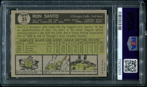 Authentic 1961 Topps #35 Ron Santo All-Star Rookie PSA 6 Baseball Card