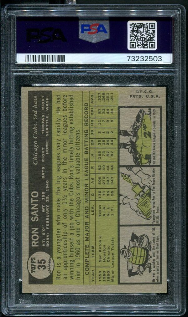 Authentic 1961 Topps #35 Ron Santo All-Star Rookie PSA 6 Baseball Card